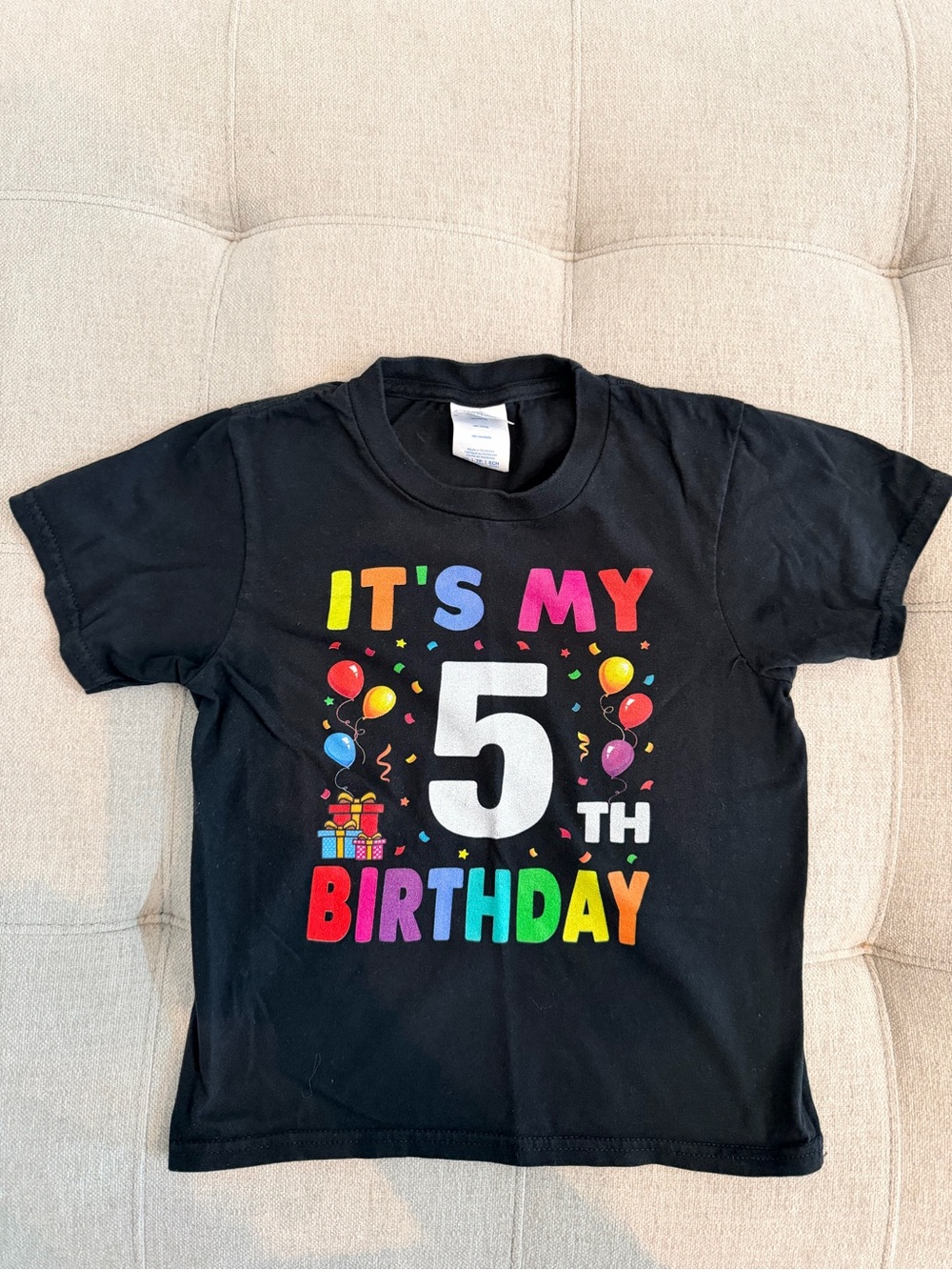 Kids' Black "It's My 5th Birthday" Graphic Tee